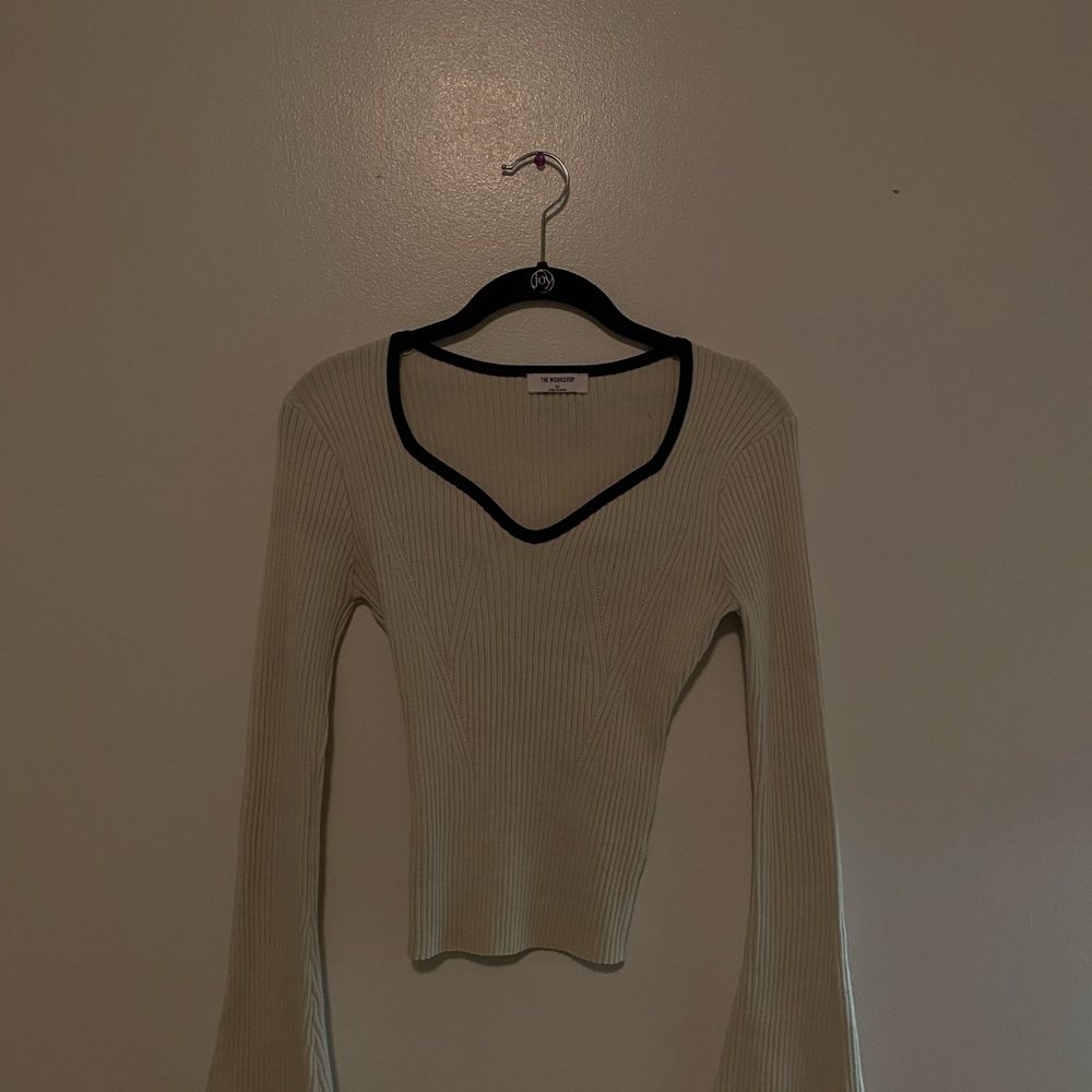 Cream Ribbed Long Sleeve Top